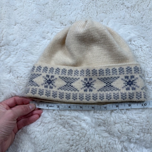 Murray Merkley Vintage Handmade 100% Wool Winter Beanie Ski Hat Ivory Blue - Picture 3 of 5
